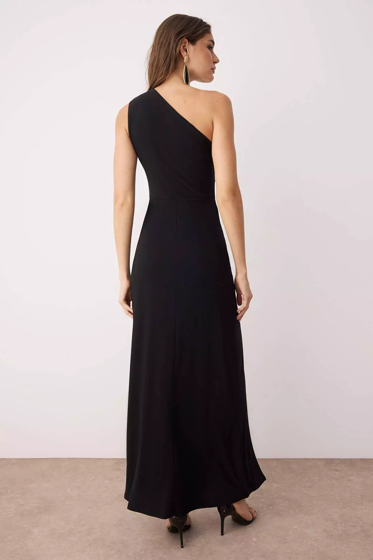 Black Body-Fitting Accessory Detailed Knitted Long Elegant Evening Night Graduation Dress Tprss25Ae00016