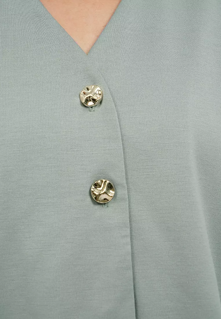 V-Neck Short Sleeve Batwing Blouse