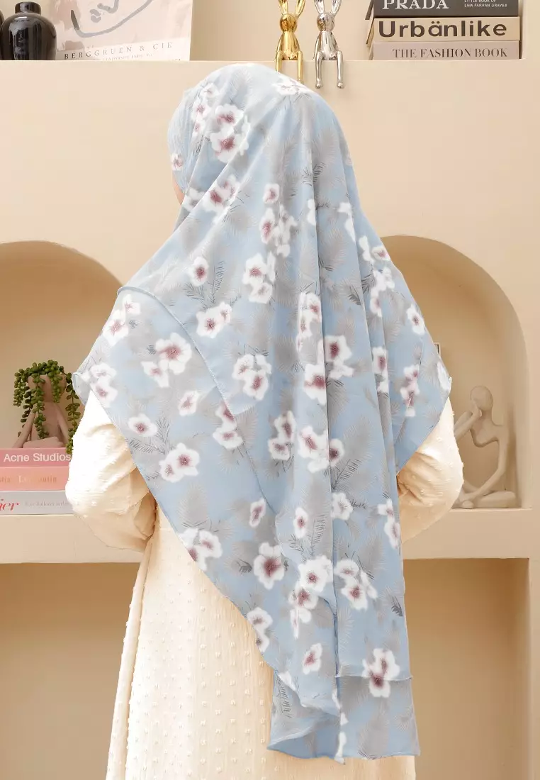Fayra Khimar Motif Bergo | Hijab Motif Instan -  Light Grey