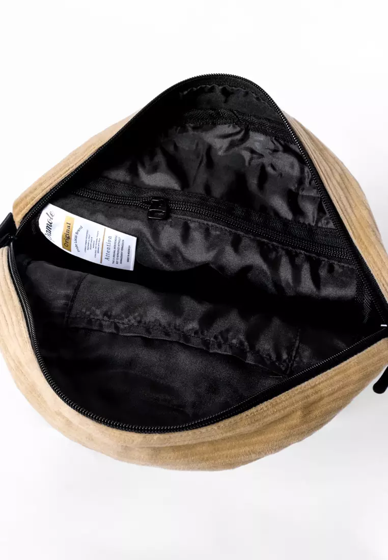 Tas Ransel Wanita Bahan Corduroy Penutup Resleting Celine Series Coklat Muda