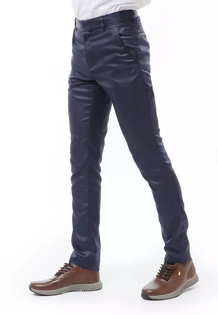 Locko Celana Panjang Formal Metalik Pria Slim Fit Material Wool ORIGINAL - Blue