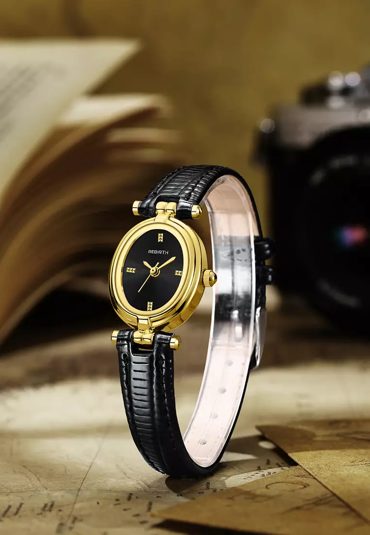 Jam Tangan Wanita Korean Anti Air Original Antik Elegan Tali Kulit Jam Tangan Cewek allblack