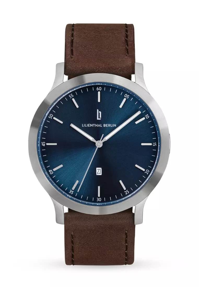 Huxley Silver Blue - Brown Leather Strap