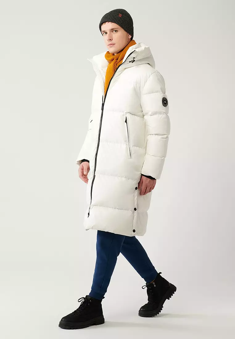 Men's White Goose Down Water Repellent Windproof Hooded Long Puffer Coat A32Y6021