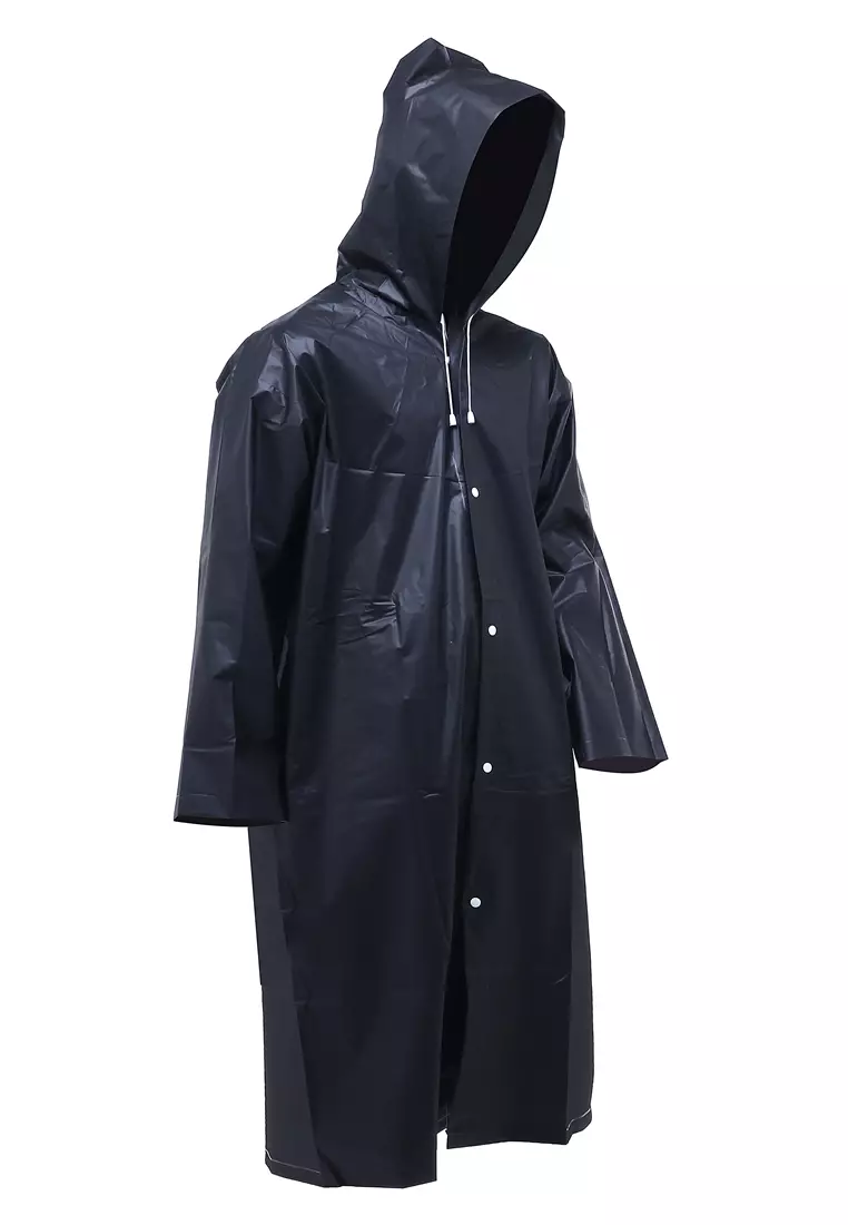 Pemp Jas Hujan Pria Wanita Portable Raincoat Poncho with Hood Material EVA ORIGINAL - Black