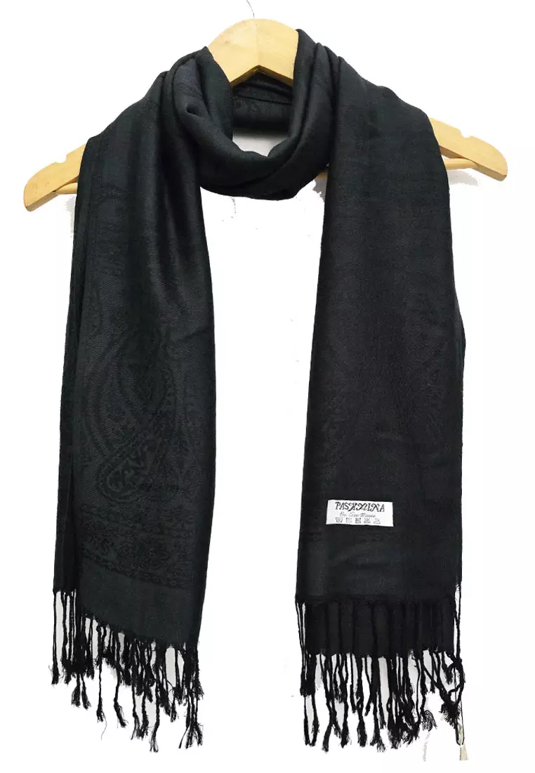 Reversible Viscose Paisley Pattern Pashmina Shawl Syal Wanita Black