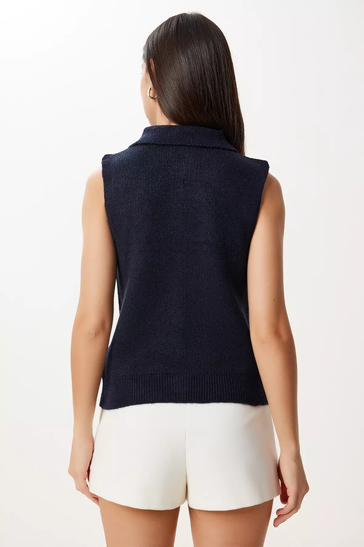Women's Navy Blue Polo Neck Knitwear Vest Yy00244