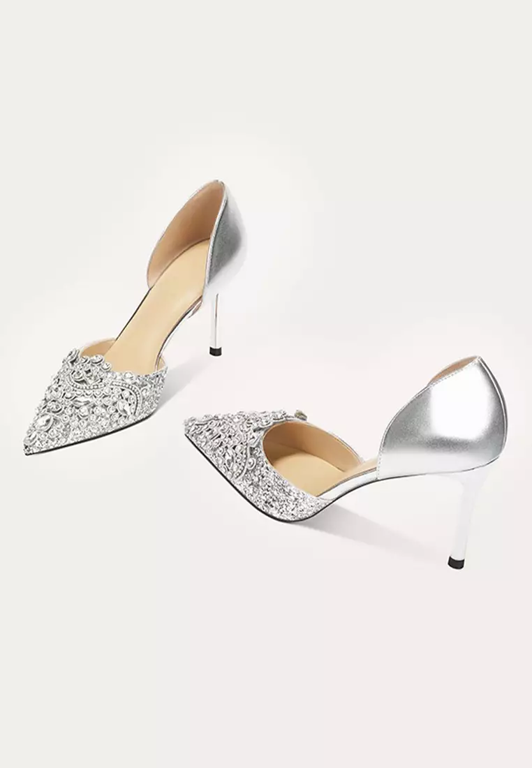 6CM 水鑽釦尖頭側空婚宴高跟鞋 PX708-A66