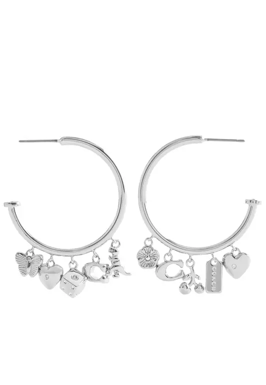 Butterfly And Rexy Charm Hoop Earrings - Silver CCU68