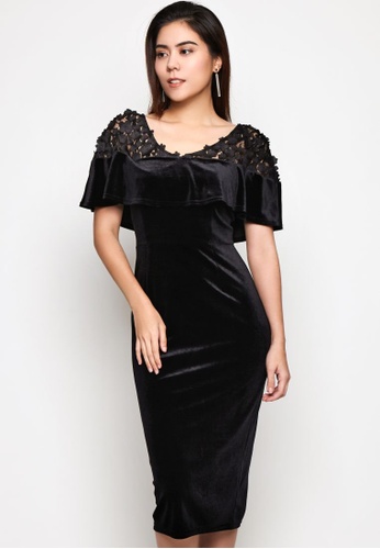 Nichii black Velvet Midi Dress with Lace Detail 15314AA411646EGS_1