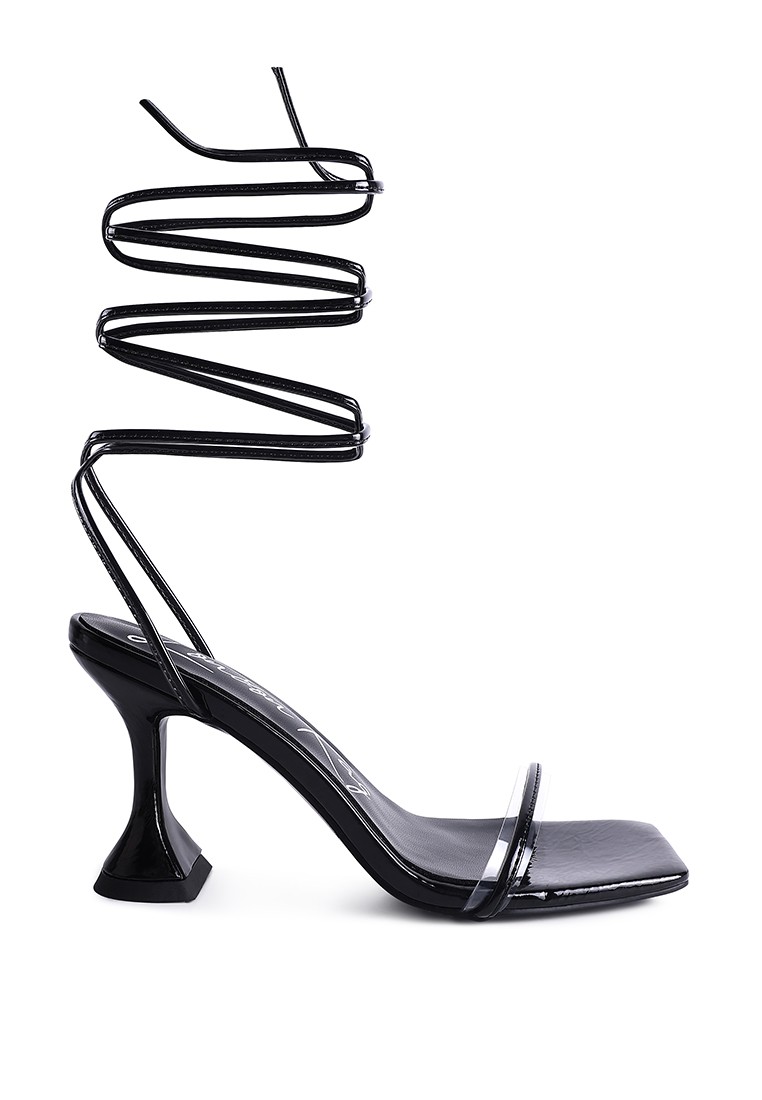 Black Spool Heeled Lace Up Sandal