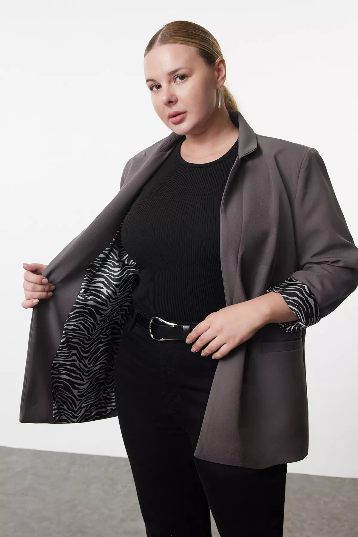 Anthracite Zebra Patterned Lined Woven Plu