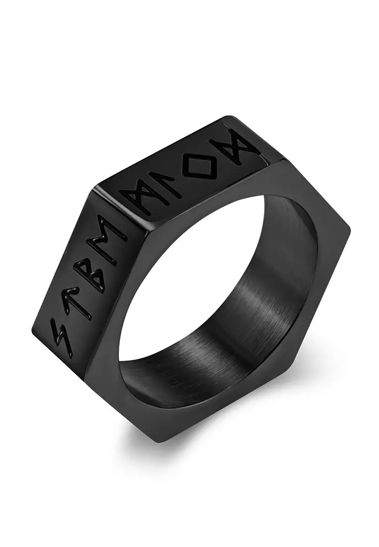 Buy LYCKA JSC3110 LYCKA S316 Stainless Steel Hexagon Viking Runes Ring ...