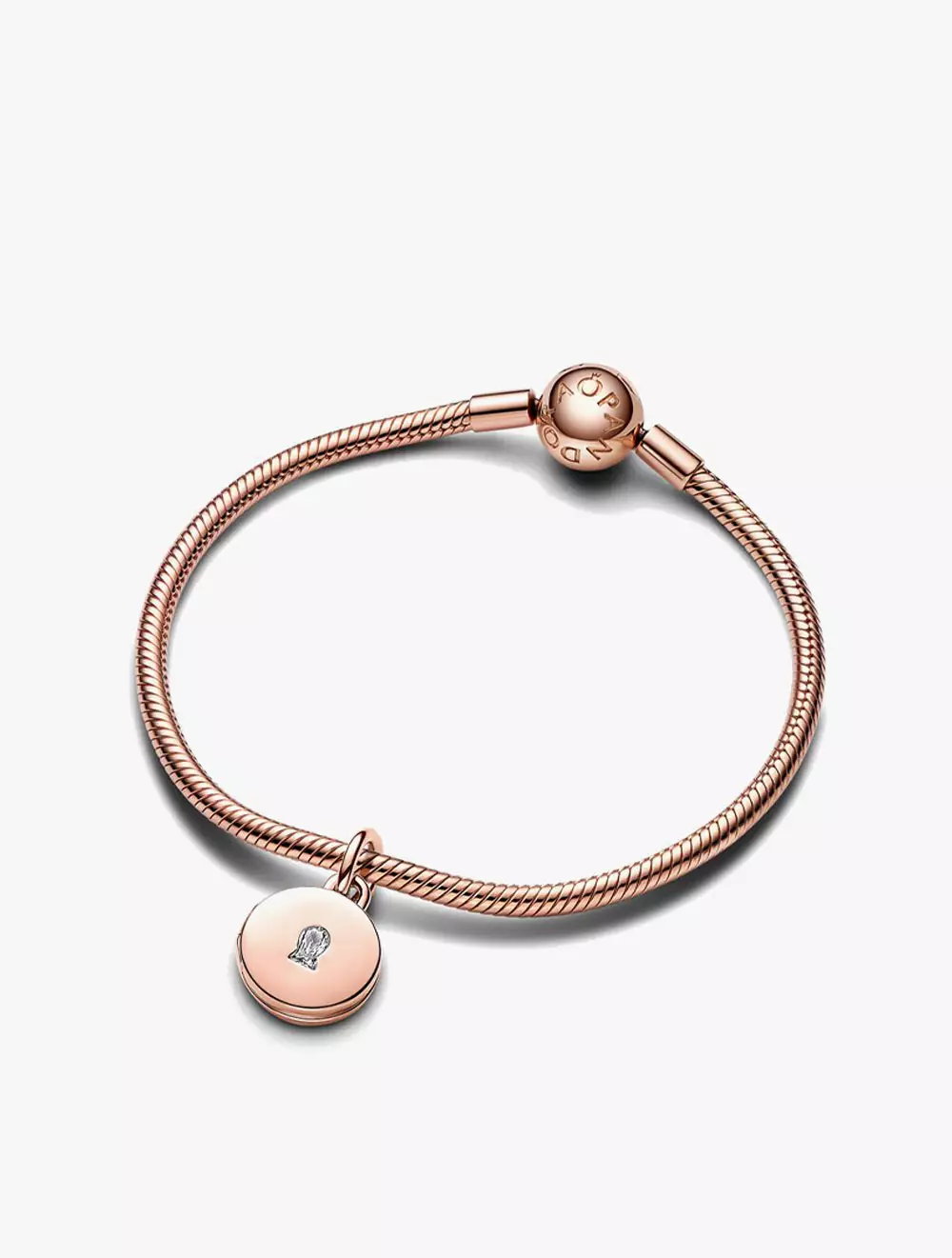 Key hole engravable locket 14k rose gold-plated dangle with clear cubic  zirconia