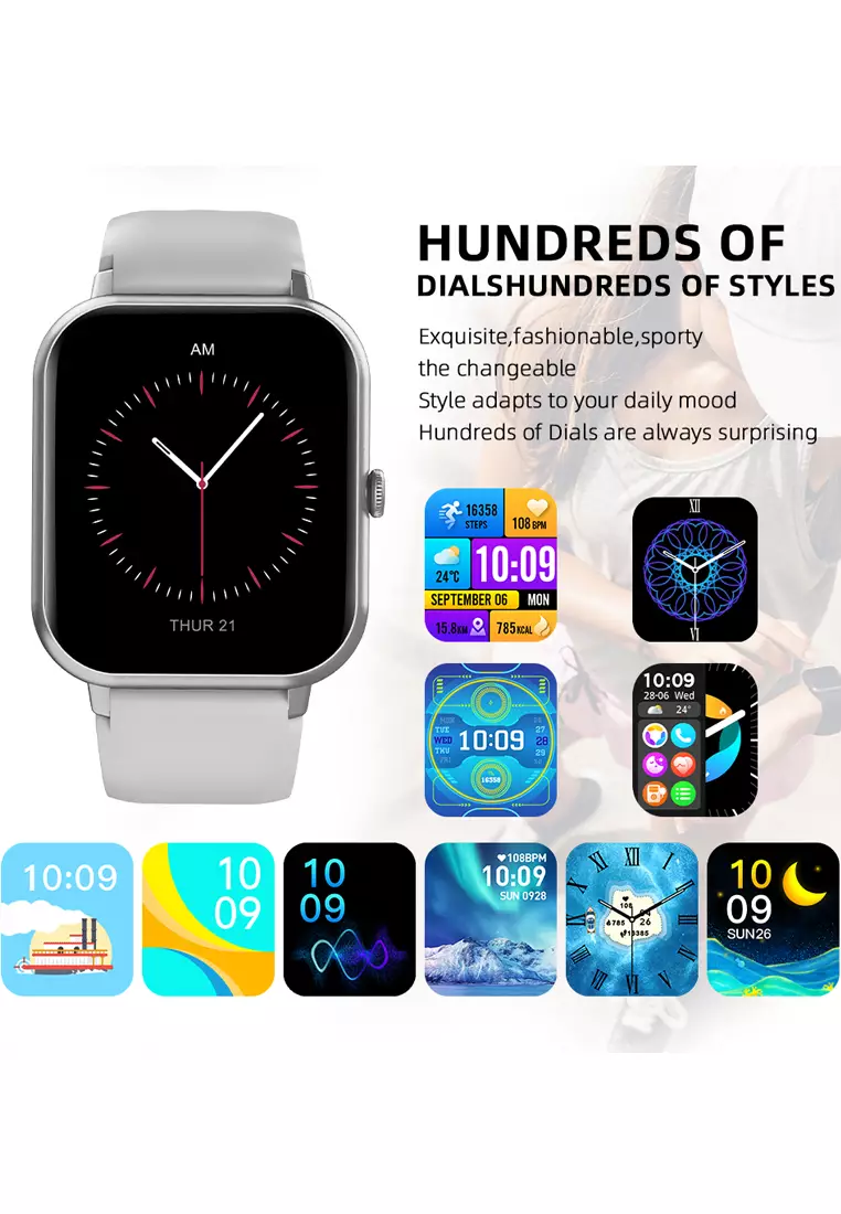 SmartWatch ZL54C Jam Pintar Full Touch Screen 1.83inci Olahraga BT Call Jam Tangan Wanita/Pria grey dengan tali jam gratis