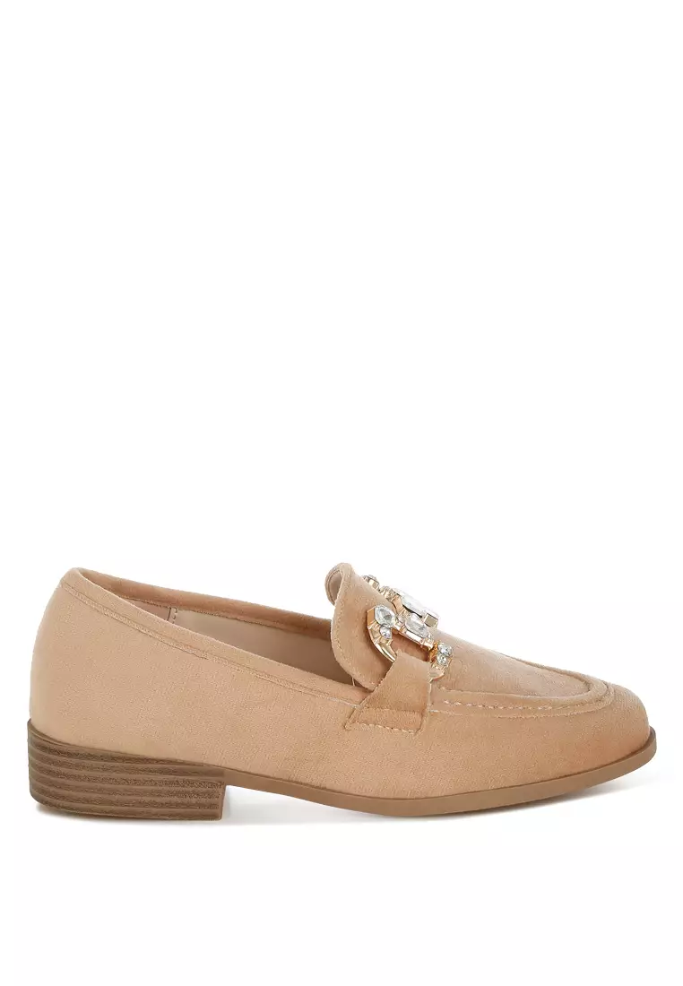 Discount on Rag & CO.  shoes - SKU: Diamante Embellished Horsebit Loafers In Beige