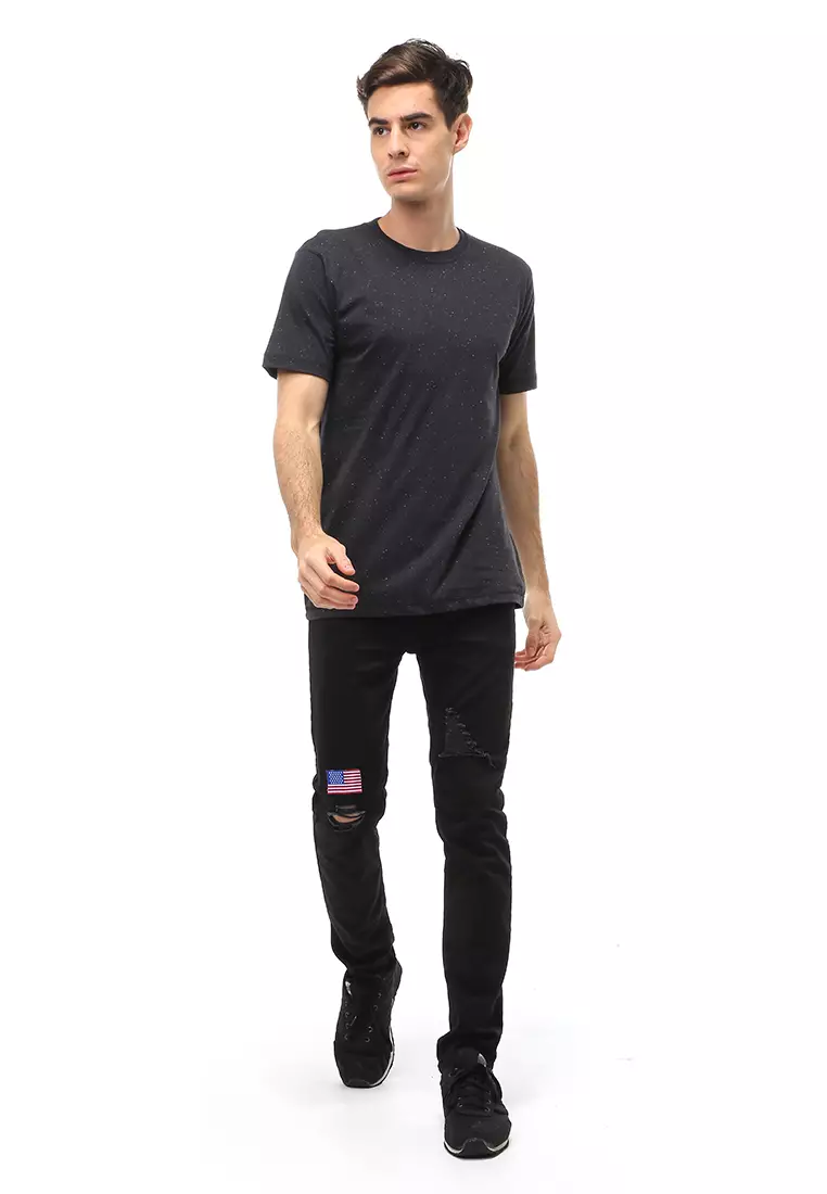 Jack T-Shirt Atasan Kasual Kaos Polos Polka Pria Lengan Pendek Material Cotton ORIGINAL - Black