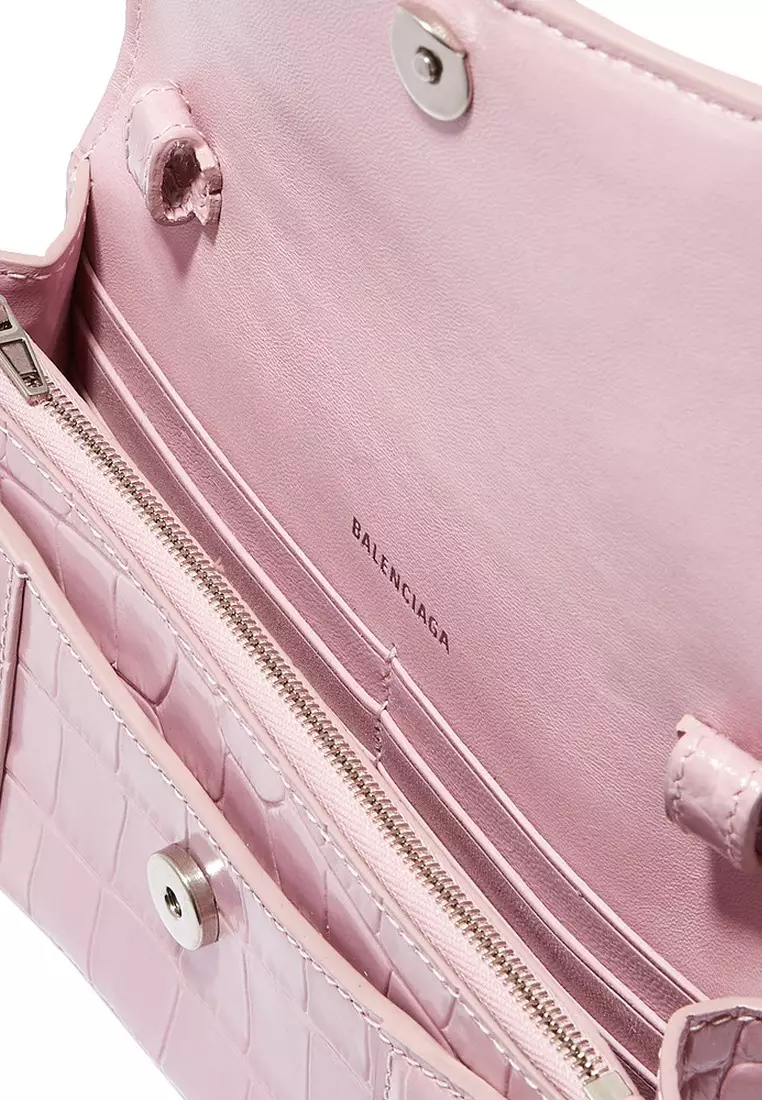 Hourglass Shiny Crocodile Embossed Chain Wallet in Pink
