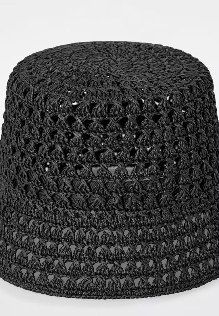 Open-Weave Straw Bucket Hat