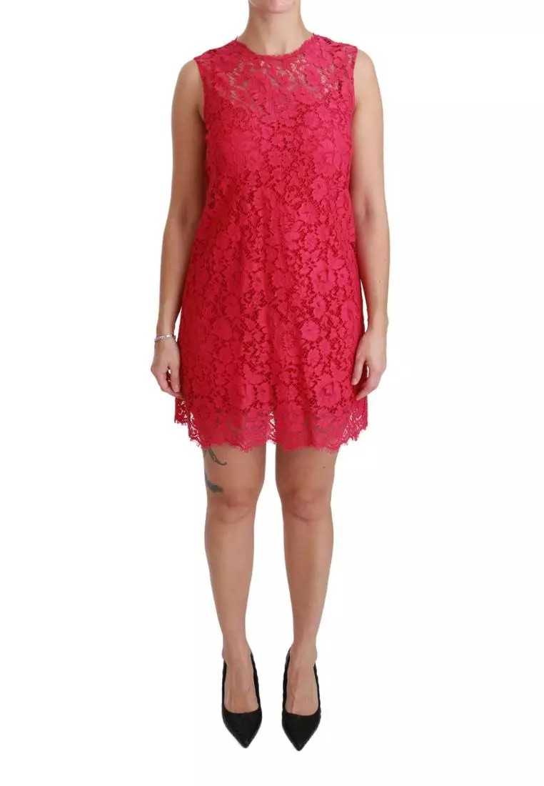 Dolce & Gabbana Pink Floral Lace Shift Gown Mini Dress