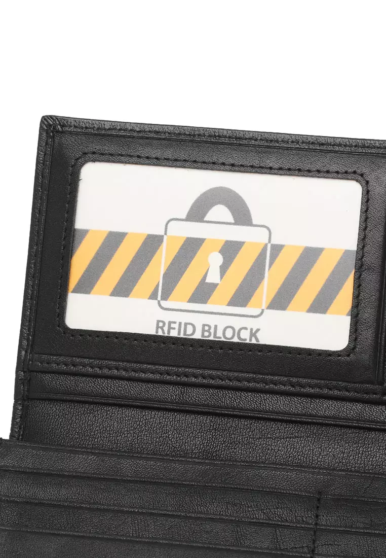 Men's Genuine Leather RFID Blocking Long Wallet - Black