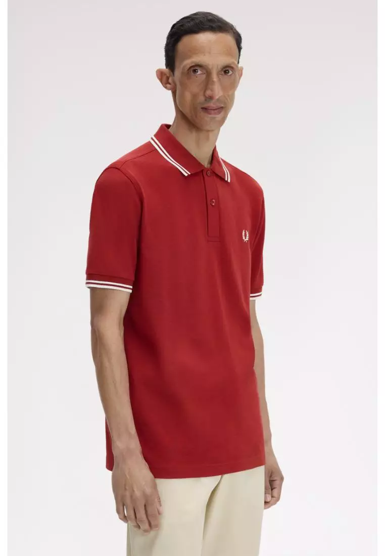 Fred Perry M3600 Twin Tipped Fred Perry Shirt (Burnt Red / Snow White / Snow White)