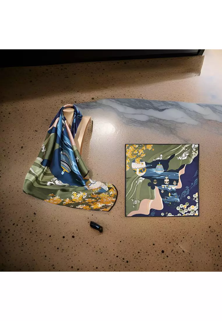 Luxury Silk Ladies' Large Scarf, Sun-Proof Crepe Satin, Premium Souvenir.