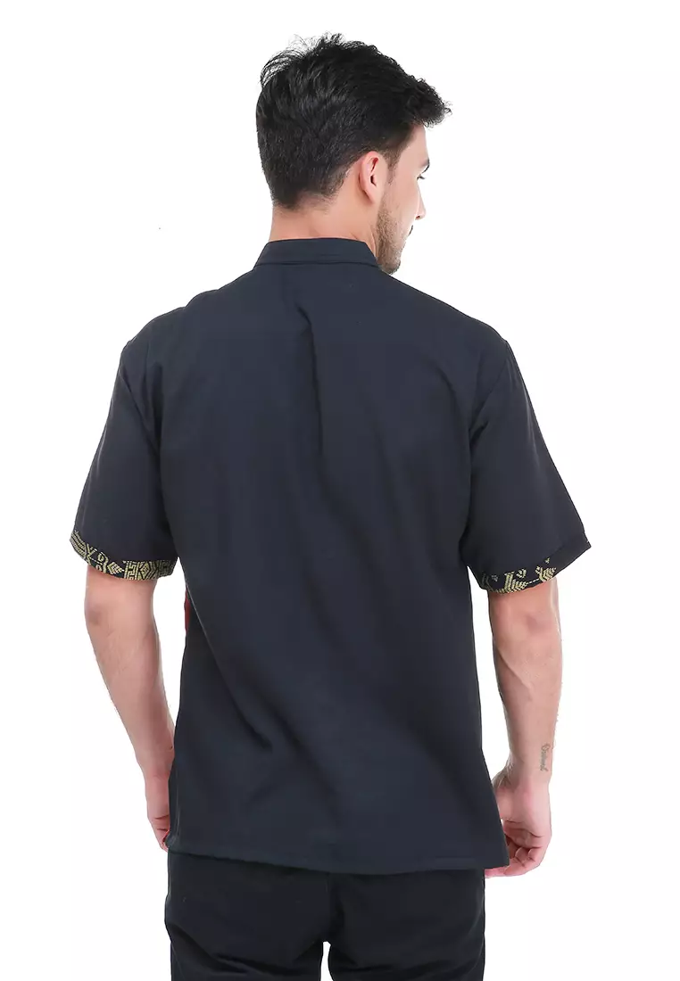 Dwan Kemeja Batik Pria Trident Motives Atasan Formal Shortsleeve Shirt Material Cotton ORIGINAL - Black Red