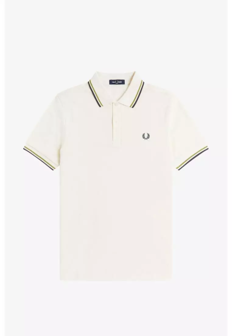 Fred Perry M3600 Twin Tipped Fred Perry Shirt (Ecru / Tennis Ball Yellow / Anchor Grey)