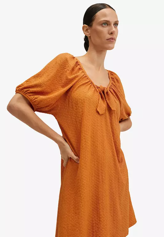 Puffed Sleeves Texture Dress