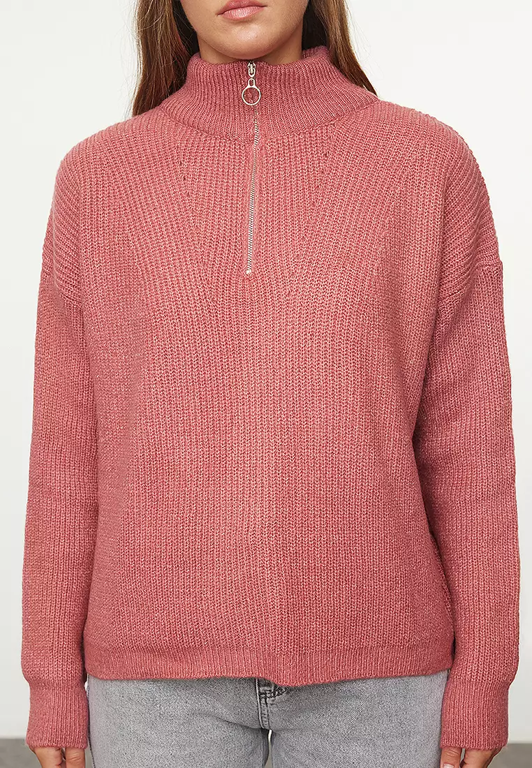 Soft Texture Zippered Knitwear Sweater