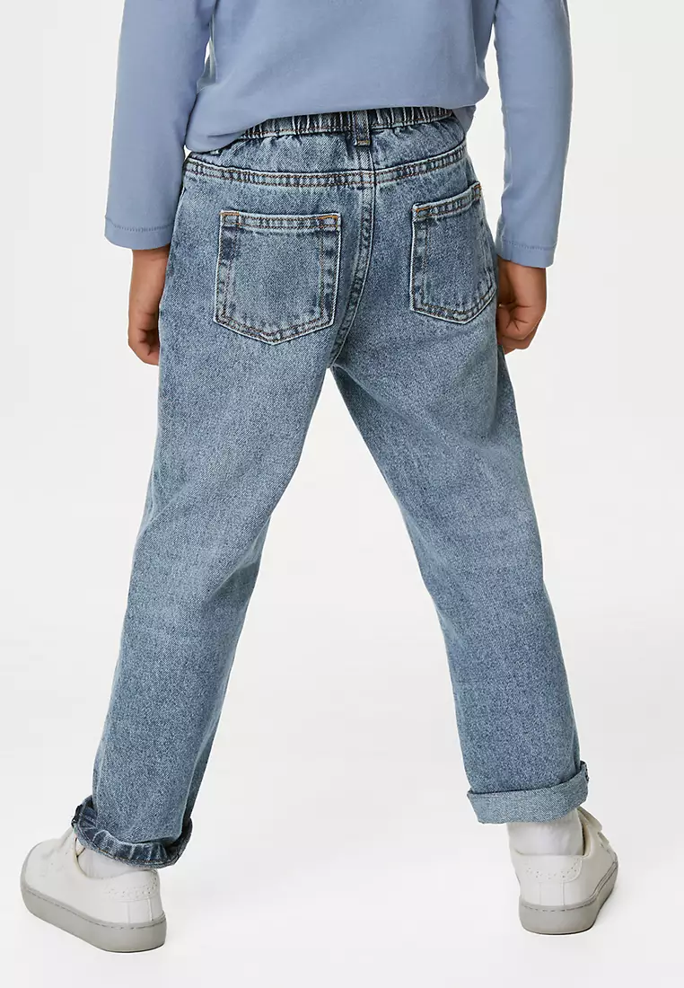 Relaxed Pure Cotton Elasticated Waist Jeans