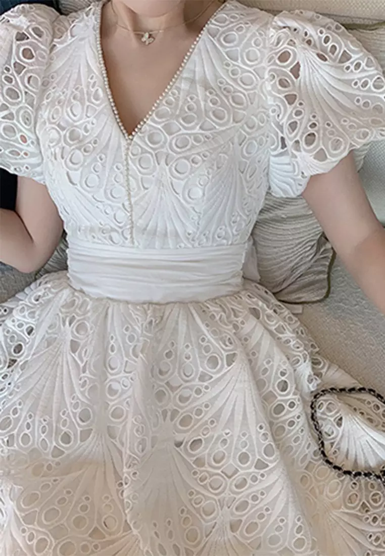 Soluble Lace Bubble Sleeve Dress HZ9477