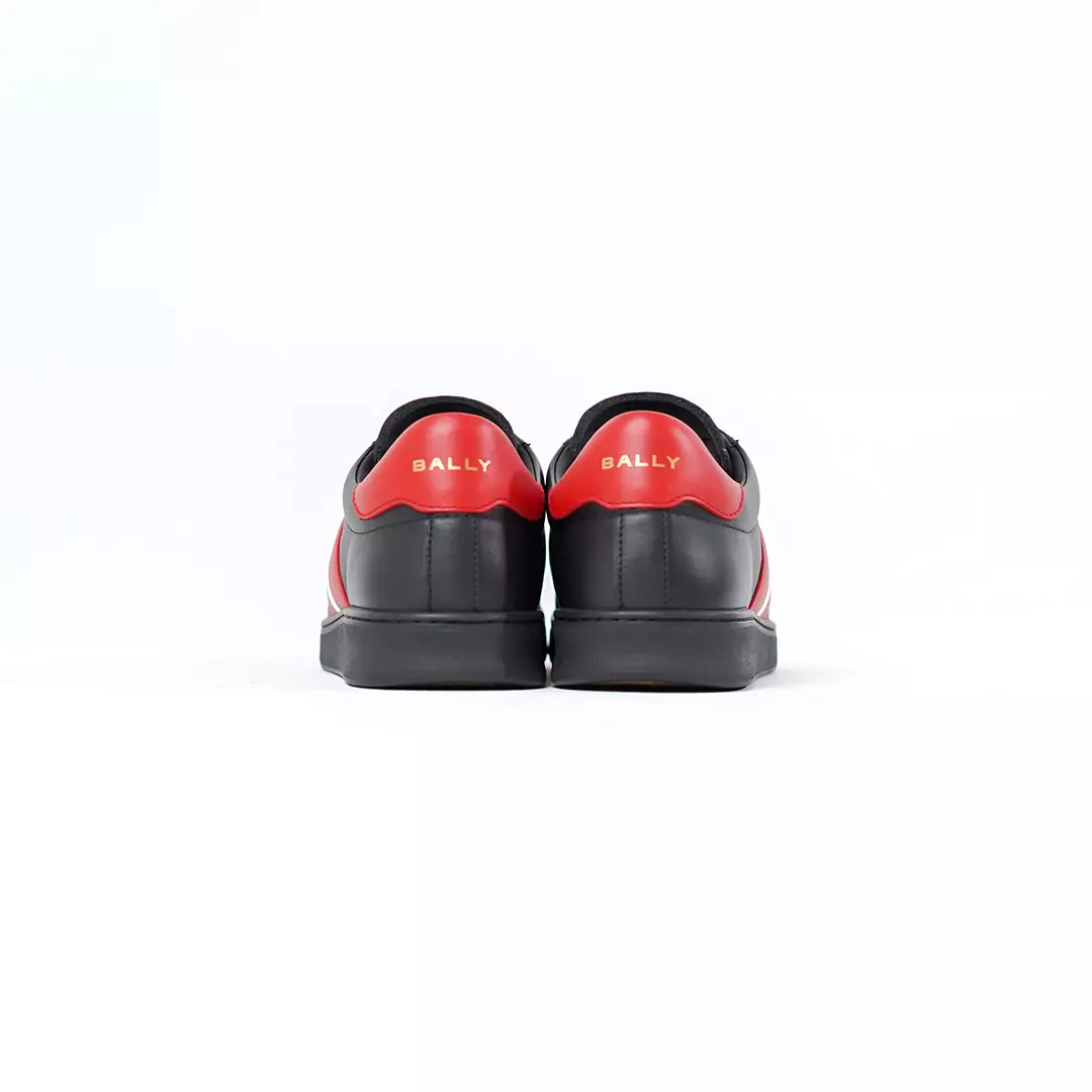 Sepatu BALLY TIAGO STRIPE RED BLACK LEATHER SNEAKER 100% ORIGINAL