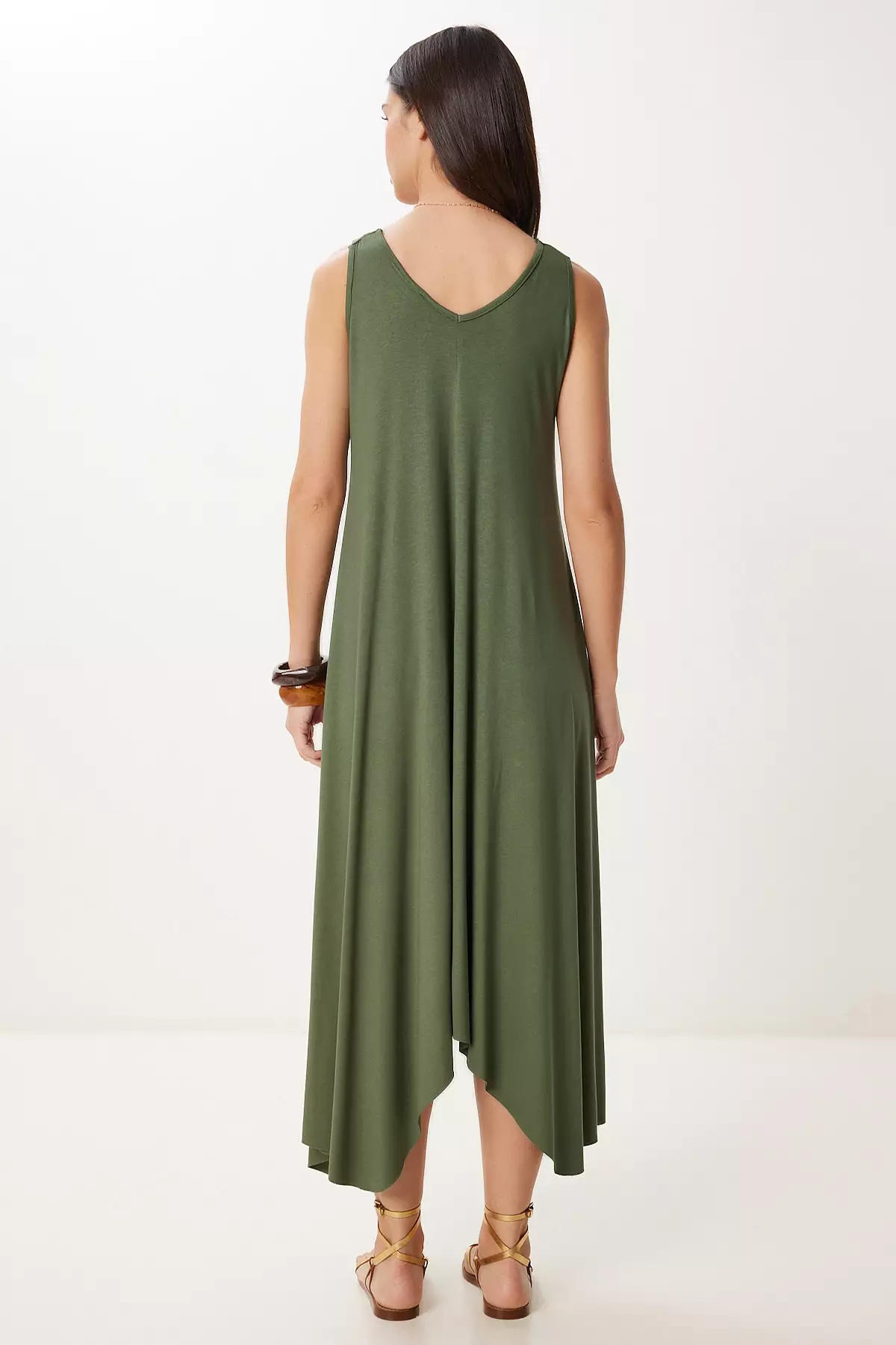 Women's Khaki Ring Detail Summer Viscose Knitted Dress En00645