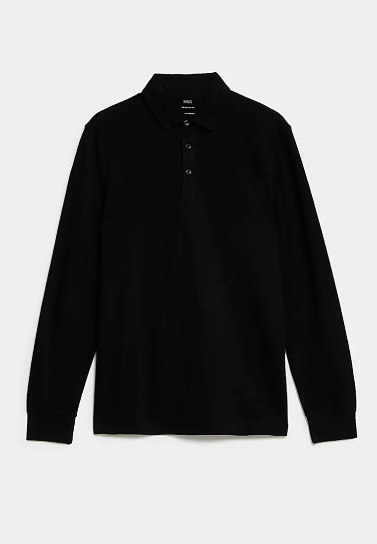 Pure Cotton Long Sleeve Polo Shirt