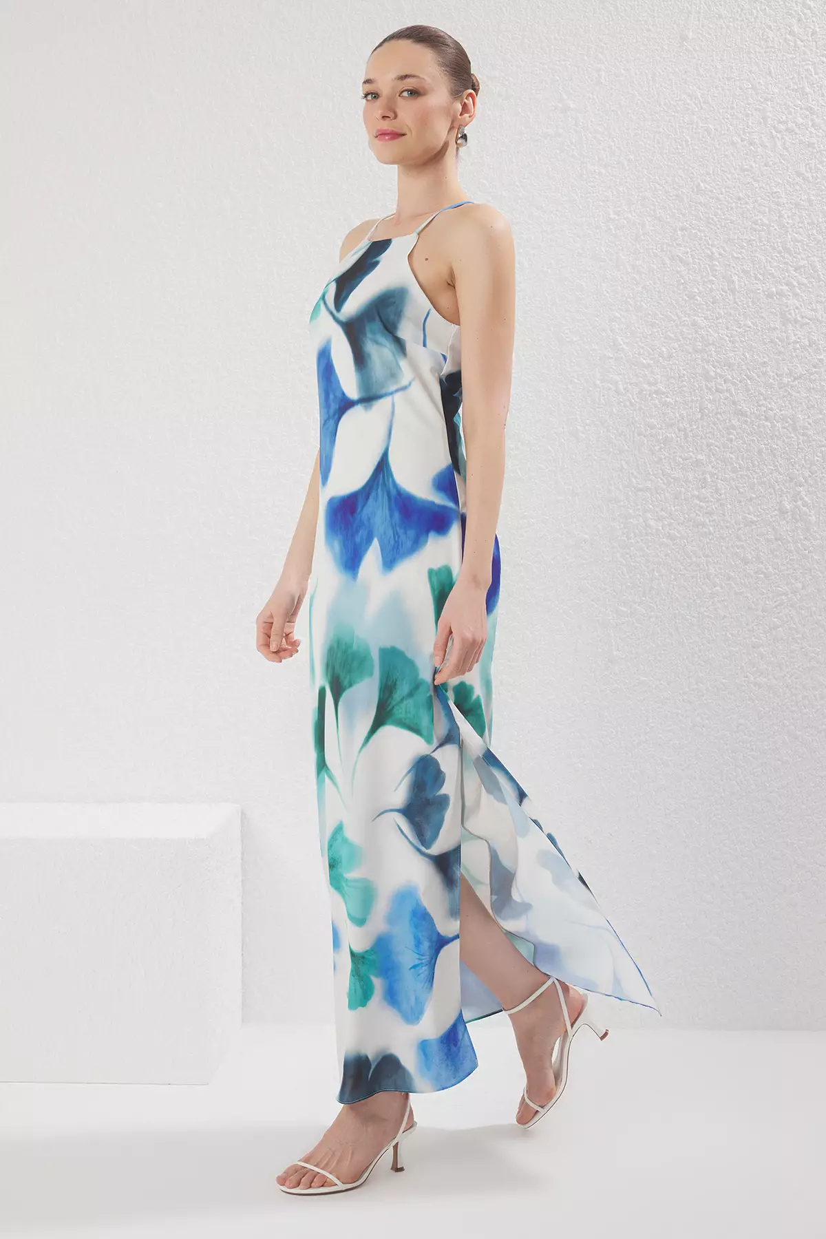 Light Blue Plain A Cut Maxi Woven Dress TWOSS23EL02238