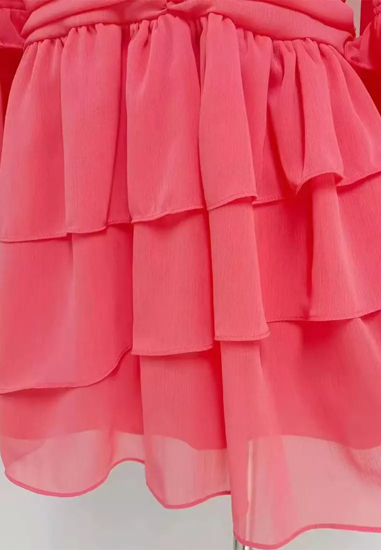 2025 autumn standing collar lotus leaf side length dress CA24081612RD