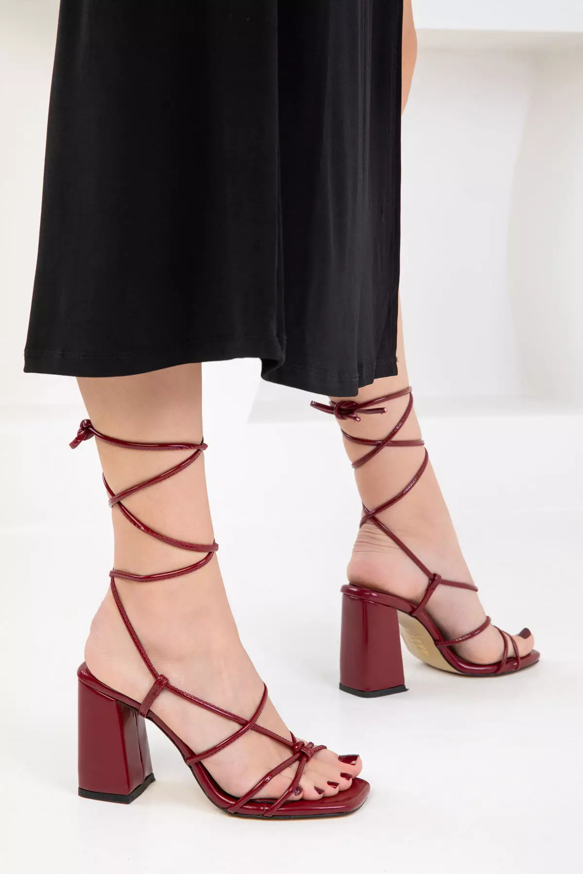 Claret Red Patent Leather Women's Classic Heeled Shoes 20324