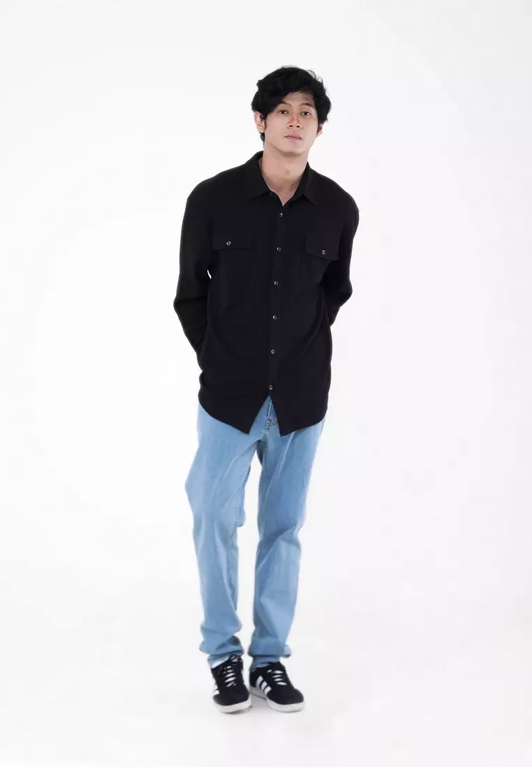 Greenlight Men's T-Shirt Plain Long Sleeve Waffle Cotton Poly C090423