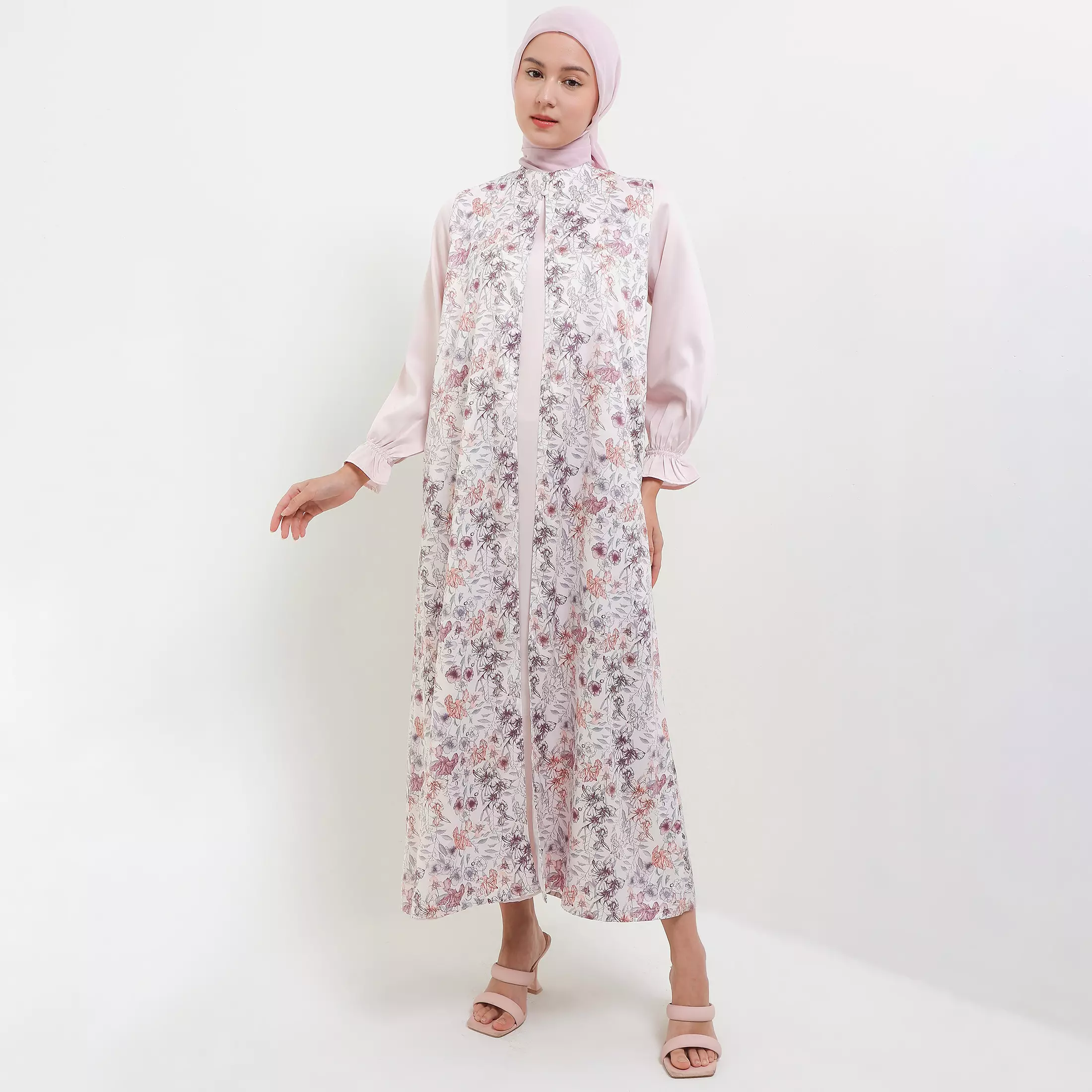 MFMW Moolan Dress Gamis Satin Multicolor Motif Bunga