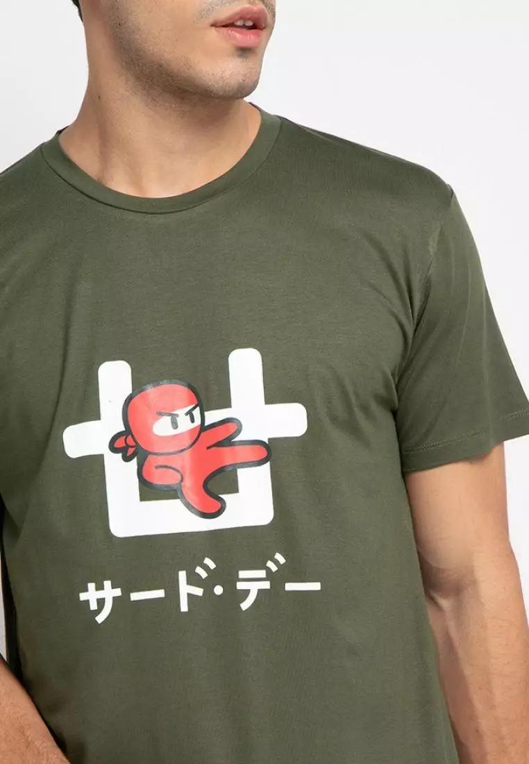 MTE94 Kaos Pria Unisex ninja kick logo gra T-shirt Olive