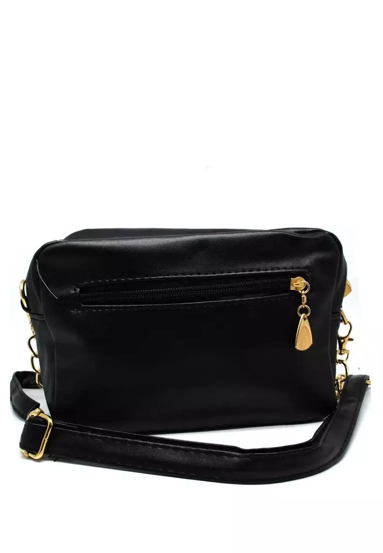 Werlyn Slingbag Tas Selempang Wanita Derek Lam Model Rivet Large Compartment Material Leather Kulit ORIGINAL - Black