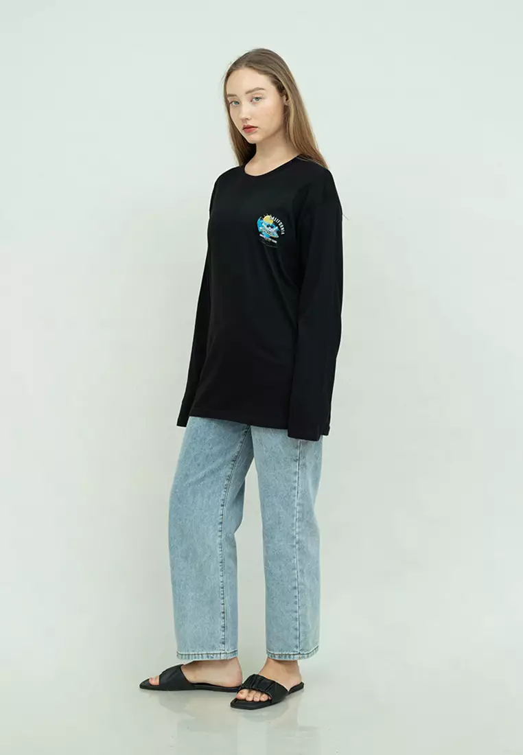 Kaos cotton combed lengan panjang wanita hitam houseofcuff California