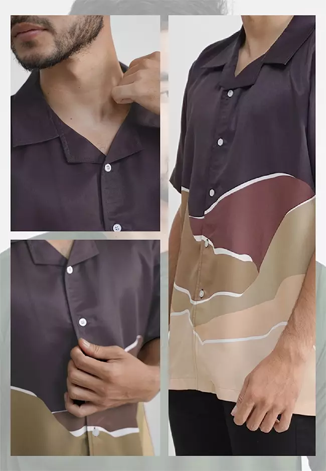 Tiento Kemeja Pakaian Pria Baju Kasual Atasan Lengan Pendek Motif Nature Skala