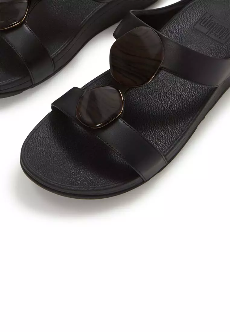 FitFlop FINO Marbled-Stone H-Bar Slides - Black (A2K-001)