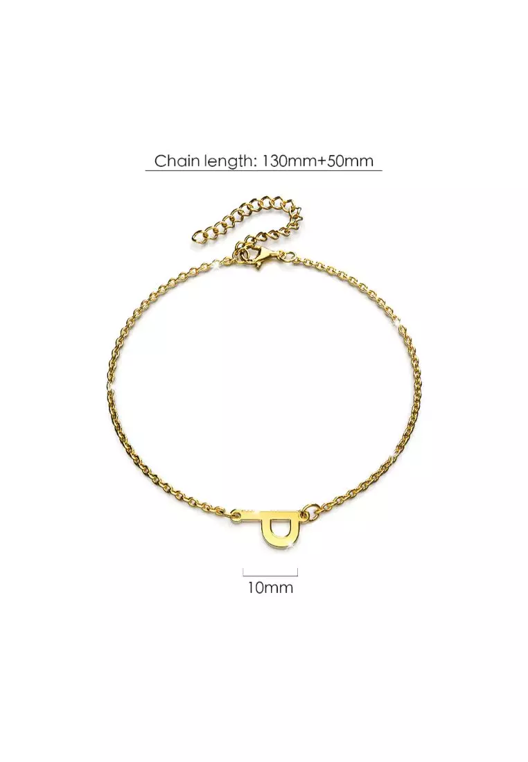 Bold Alphabet Letter Initial Charm Bracelet in Gold Tone - P