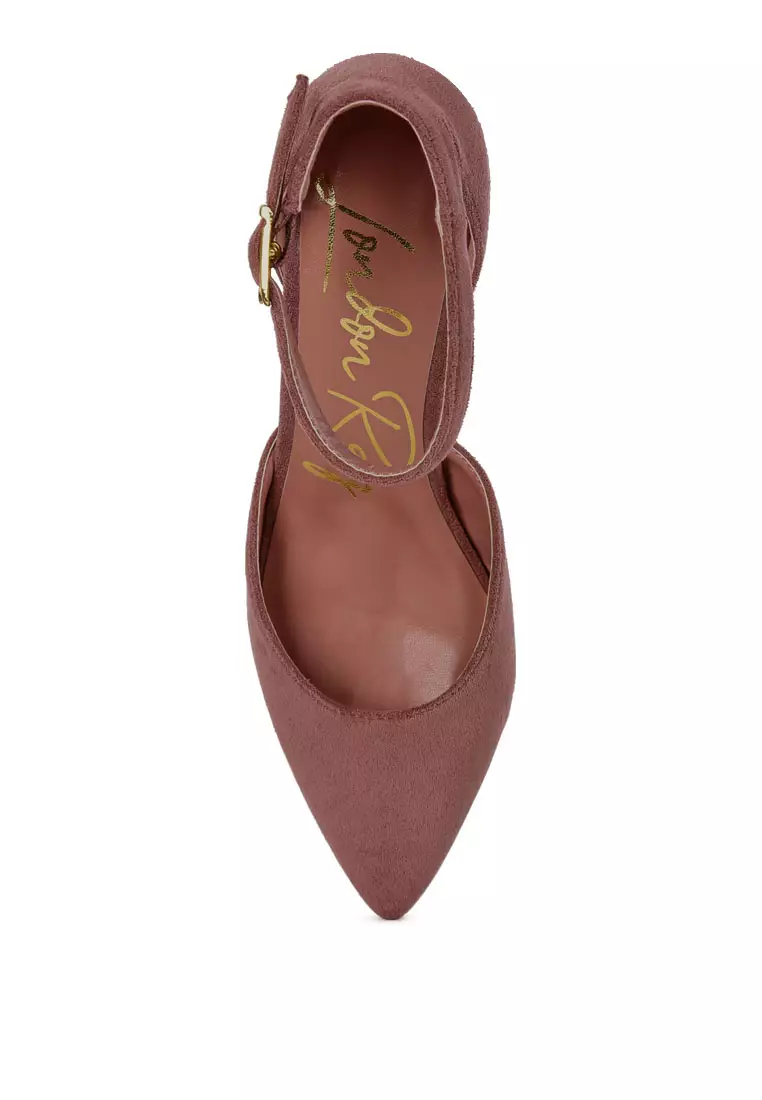 Sandal Bertumit Sudut Aksen Metalik Blush