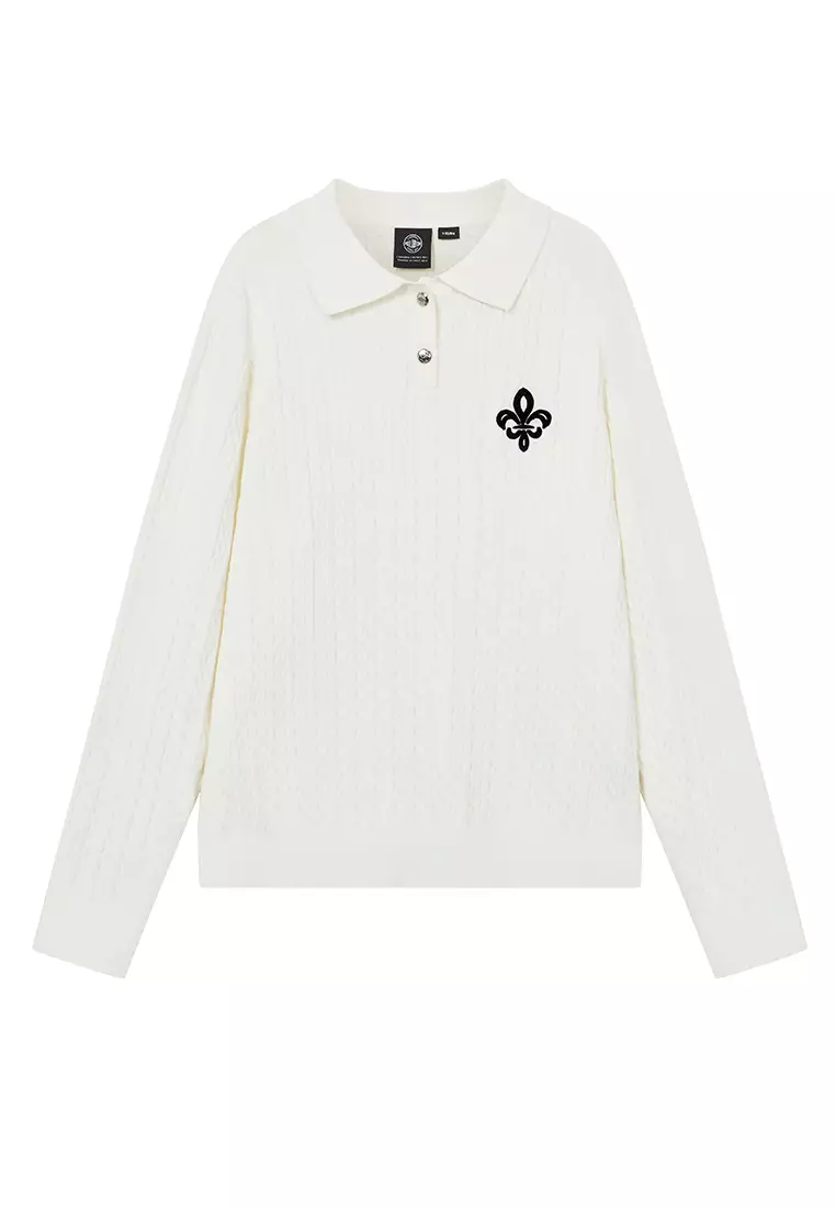 女裝鳶尾花 LOGO 絞花針織 POLO 毛衣