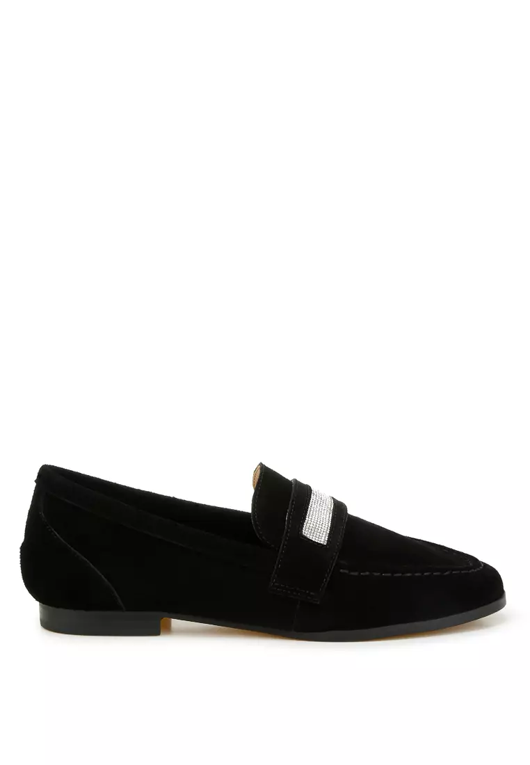 Rag & CO. Rhinestone Penny Strap Loafers in Black